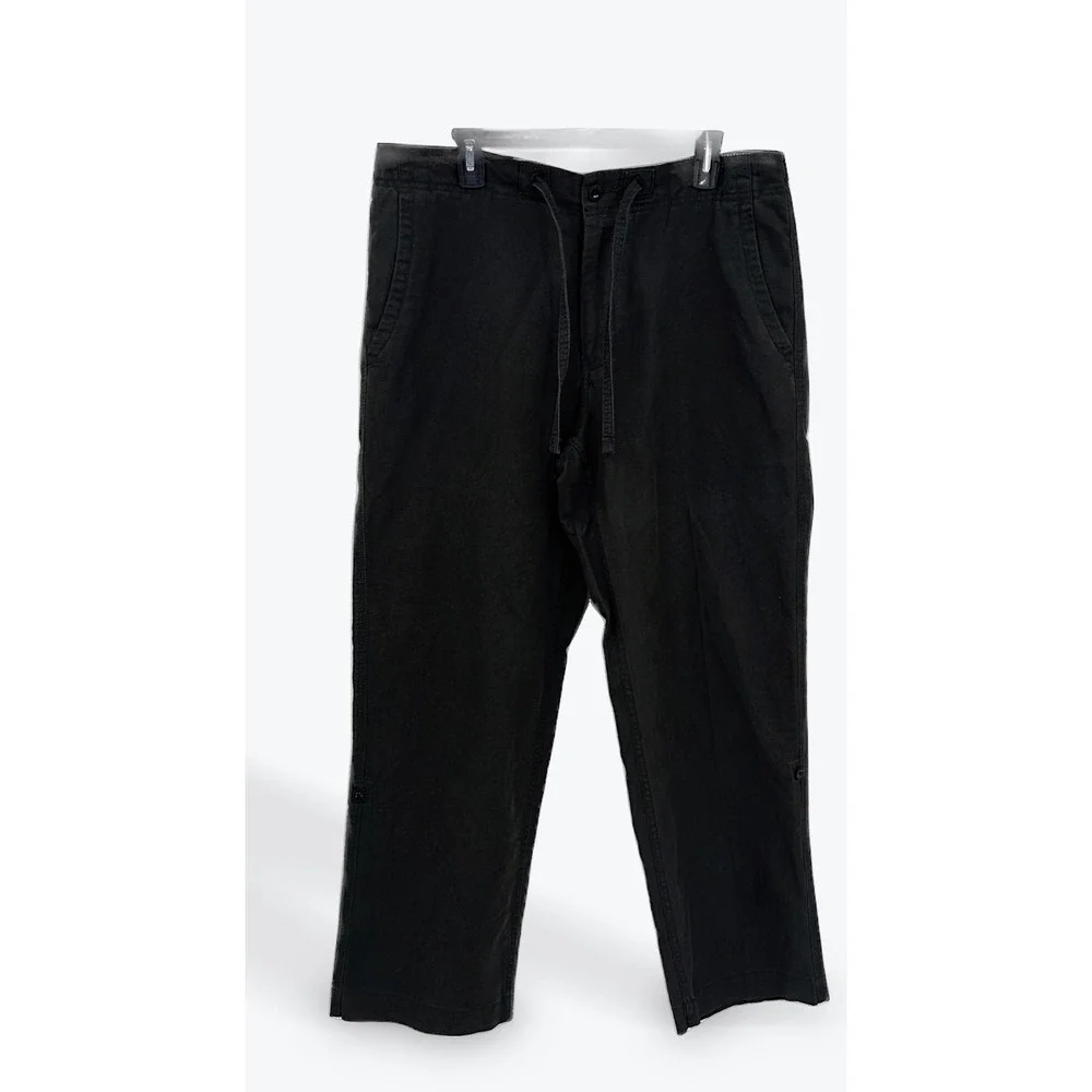 GAP Mens Linen‎ Cotton Blend Drawstring Casual Pants Black Medium Relaxed Fit